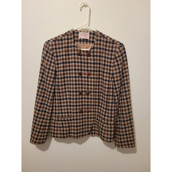 Vtg Pendleton Blazer Jacket Women Sz 8P Brown Dbl Breasted Equestria Preppy - Picture 1 of 16